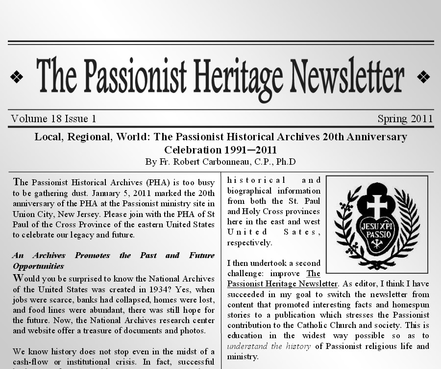 Article for the Passionist Heritage Newsletter: Latest News From the Viktor Project